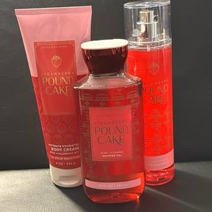 🆕 🍓 STRAWBERRY POUND CAKE - 3 Piece Set Trio - Bath & Body Works - Summer